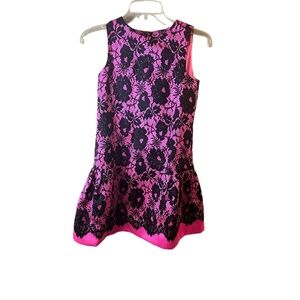 Milly Minis Girls Sleeveless Pink Black Lace Dress Crew Neck Peplum Size 14